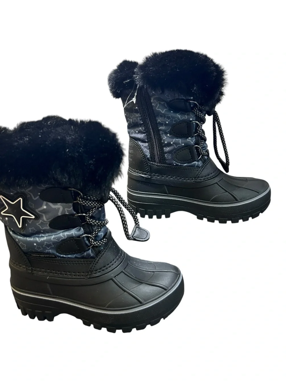 Nova Mountain Light Up Winter Snow Kids Boots Size 10 NWT Grey Star Faux Fur